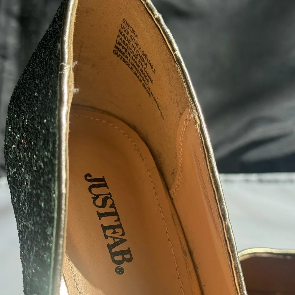JustFab Sparkling Gold and Black Heels Size 9.5 - Picture 7 of 8
